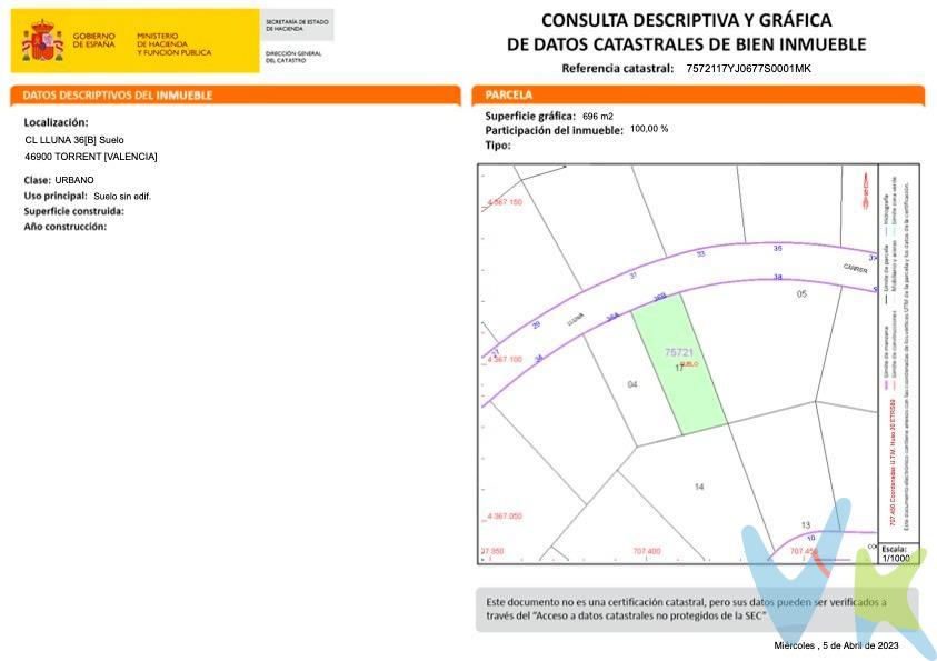 Si eres de los que amas el entorno rural pero con las todas las comodidades que ofrece el espacio urbano, y además te gustaría diseñar tu vivienda a tu gusto,  este puede ser el terreno que estabas buscando. No pierdas la oportunidad de comprar este suelo urbano de uso residencial para realizar la casa de tus sueños que tanto estabas deseando. Situado en Torrente más concretamente en la zona ubicada en cumbres de Calicanto. La parcela con referencia catastral 7572117YJ0677SL cuenta con una superficie de 696 m². con una edificabilidad de 0,40m2t/m2s y una ocupación máxima del 25% lo que posibilita la construcción de una vivienda unifamiliar aislada. Torrente es un municipio de la Comunidad Valenciana muy tranquilo. Situado en el área metropolitana de Valencia en la comarca de la huerta Sur. Cuenta con 85.142 habitantes. A 30 Km de Valencia. Ven a visitar el solar y disfruta de la tranquilidad de la zona. . ------------. Por mandato expreso del propietario, comercializamos este inmueble en exclusiva, lo que le garantiza el acceso a toda la información, a un servicio de calidad, un trato fácil, sencillo y sin interferencias de terceros. Por este motivo, se ruega no molestar al propietario, a los ocupantes de la propiedad o a los vecinos. Muchas gracias por su comprensión. Si usted es agente inmobiliario y tiene un cliente para este inmueble, llámenos: estaremos encantados de colaborar.