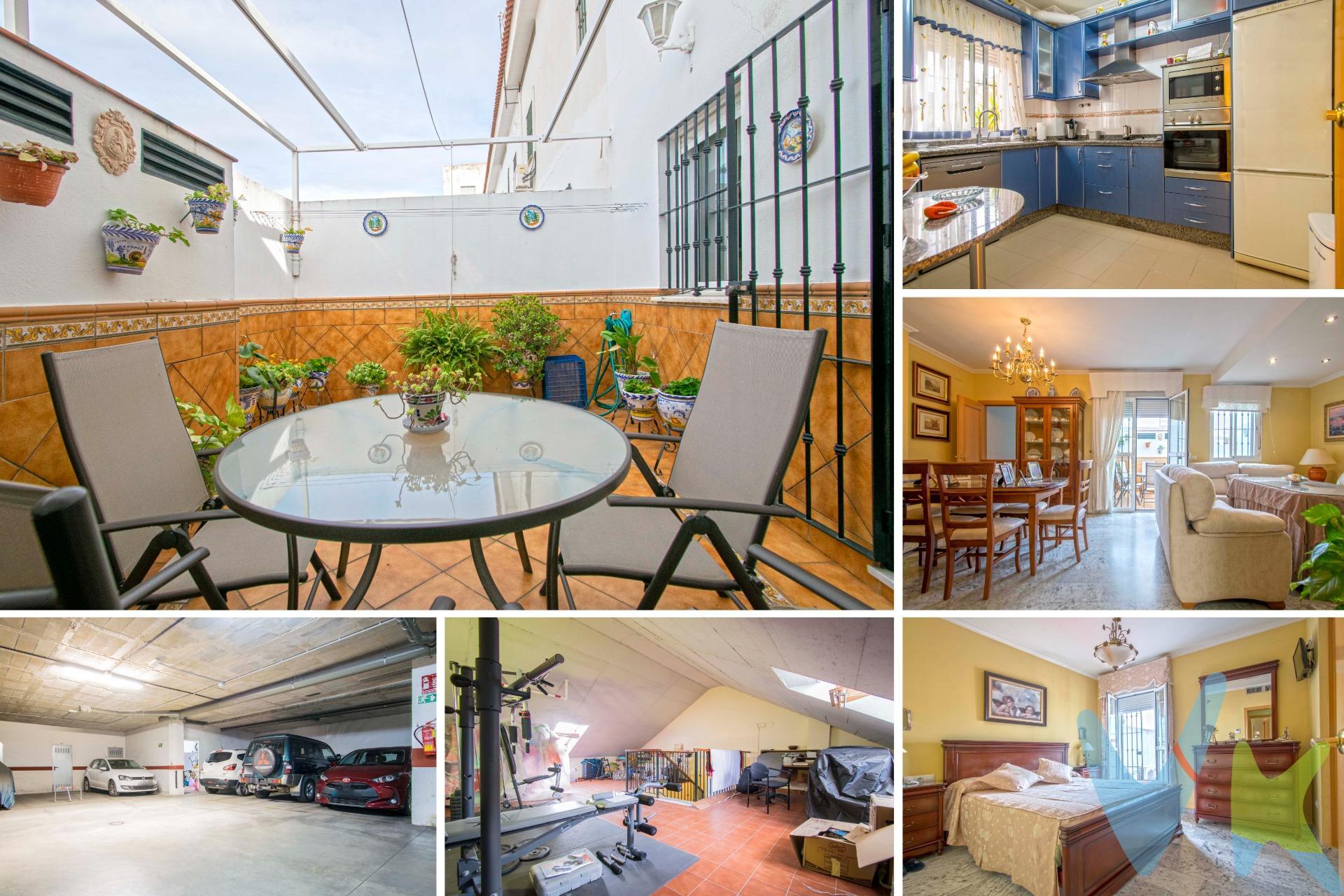 Gran vivienda adosada en Gines, con excelentes calidades, lista para entrar!!. La vivienda dispone de 229m2 construidos distribuidos en cuatro plantas. En planta baja tenemos un gran salón comedor con acceso a amplio patio cubierto por toldo donde podrá disfrutar de estupendas comidas al aire libre. La cocina es independiente y se encuentra amueblada, con muebles de madera azul electra. En esta misma planta tenemos un dormitorio y un aseo. La primera planta se distribuye en tres amplios dormitorios con armarios empotrados, el principal con terraza y baño integrado, completo, con bañera. Un segundo baño con placa de ducha da servicio a los otros dormitorios. Desde esta planta accedemos a una buhardilla ideal como dormitorio, gimnasio, cuarto de juegos de los niños, despacho... La planta sótano es diáfana, muy amplia, ideal como zona de almacenaje. Las ventanas son de climalit de aluminio lacado en blanco, las puertas de madera y el suelo de mármol. Dispone de aire centralizado frío/calor y termo eléctrico de 100l. Cuenta además con amplia plaza de garaje. Exterior y muy luminosa, muy bien situada, junto Avda. de Europa y rodeada de todo tipo de servicios, comercios, colegios, zonas infantiles...No la deje escapar, solicite visita cuanto antes!!. Informamos a nuestros clientes compradores que el precio de venta no incluye lo siguiente: Honorarios de la agencia inmobiliaria, Impuestos (I.T.P., I.V.A. o A.J.D., en su caso) ni otros gastos de la compraventa (gastos de Registro de la Propiedad, Notaría, Gestoría ni de posible Financiación). Documento D.I.A. a disposición del consumidor según Decreto 218/2005 Junta de Andalucía. 