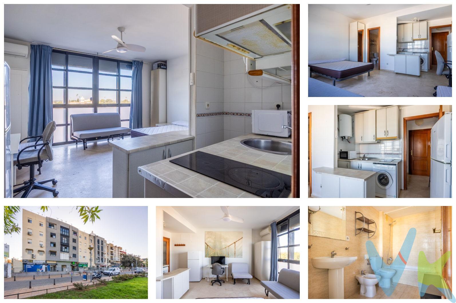 Atención inversores!!!. Disponible a la venta (con rentabilidad) de este estudio de construcción del 2001, de 36 m2 construidos distribuidos en hall de entrada y espacio diáfano con suficiente espacio para recoger la zona de noche y de día, y dispone de amplio baño con bañera. El estudio está dotado de:. * cocina americana amueblada y equipada con campana extractora, placa vitrocerámica, frigorífico y lavadora, y termo eléctrico de 50 litros instalado. * split aire acondicionado frío-calor. Destaca las buenas calidades del estudio:. * solería de mármol. * gran ventanal con vidrio climalit (favorece el aislamiento acústico y termico), por lo que le confiere al estudio de gran luminosidad y confort. etc. Gracias al ventanal, el estudio disfruta de una espectacular vista a Sevilla y del Aljarafe. Su ubicación es perfecta, en la avenida de Bellavista justo en frente del hospital de Valme, a un paso de todo tipo de comercios, polideportivo con piscina climatizada, centros sanitarios, parque del Cortijo el Cuarto, etc y con una conexión inmejorable con el centro de Sevilla, tanto en bici (carril bici), bus (líneas urbanas 3,37 y LS) y tren (cercanías). Además su ubicación es estratégica puesto que en frente junto al hospital de Valme, contará con una parada de metro de la línea 3, actualmente esta línea está en proceso de ejecución. El estudio además está ubicado próximo a la incorporación tanto de la S-30 como de la S-40. . Informamos a nuestros clientes que el precio de venta no incluye lo siguiente: impuestos (el Impuesto de Transmisiones Patrimoniales, I.V.A. o A.J.D., en su caso), otros gastos de la compraventa (gastos de registro de la propiedad, notaría, gestoría). Documento D.I.A. a disposición del consumidor según Decreto 218/2005 Junta de Andalucía Y Ley 12/2023, de 24 de mayo, por el Derecho a la Vivienda. Honorarios de gestión al comprador no incluido en el P.V.P. . 
