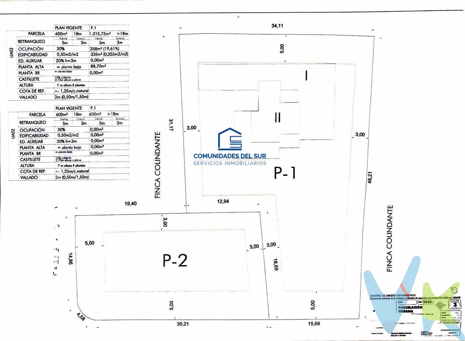 DESCRIPCIÓN:. Excelente oportunidad para particulares e inversores de adquirir una magnífica parcela urbana en una de las zonas residenciales más consolidadas y consolidadas de El Puerto de Santa María. Se trata de un terreno de 600 m², totalmente llano y regular, clasificado bajo la normativa UAS2 (Unifamiliar Aislada Subzona 2), lo que garantiza la obtención de licencia directa de obras para edificar un chalet unifamiliar exento. PARÁMETROS URBANÍSTICOS Y CAPACIDAD CONSTRUCTIVA:. •	Superficie total: 600 m² (cumple ampliamente los 18 m de frente mínimo normativo). •	Edificabilidad neta: 0,50 m2 Permite edificar hasta 300 m² de vivienda sobre rasante. •	Ocupación máxima en Planta Baja: 30% Hasta 180 m² de huella construida en planta. •	Altura permitida: Planta Baja + 1 Planta alta (hasta 7,00 metros) + Castillete de acceso a terraza solárium en cubierta. •	Construcción bajo rasante (Sótano / Semisótano): Permite hasta 180 m² adicionales para garaje, bodega, gimnasio o zona de ocio (sin computar en el límite de edificabilidad). •	Edificación auxiliar: Permite construir hasta 60 m² independientes (ideal para porche cubierto, cenador, garaje cerrado o zona de barbacoa/piscina). •	Retranqueos obligatorios: 5 metros a fachada principal y 3 metros a linderos laterales y fondo. Esto asegura una total intimidad y deja más de 400 m² libres de jardín y piscina privada. DOTACIÓN Y SERVICIOS:. •	Todos los suministros a pie de parcela: agua potable (APEMSA), red de alcantarillado, suministro eléctrico, telecomunicaciones y alumbrado público. •	Gran flexibilidad de diseño: permite la edificación de una vivienda unifamiliar aislada (o pareada previo acuerdo notarial). •	Excelente comunicación con las principales vías de acceso, colegios, zonas comerciales y playas de la zona. 