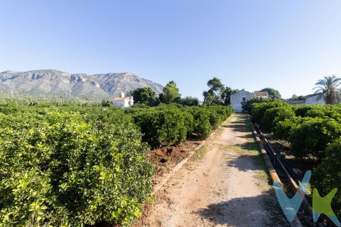 Masía con encanto junto a Gandía, rodeada de naturaleza y con 4 hectáreas de terreno en producciónPresentamos esta magnífica masía situada en un entorno privilegiado de Valencia, muy cerca de Gandía. Una propiedad con carácter, historia y múltiples posibilidades, ideal tanto para quienes buscan un espacio único donde disfrutar con la familia y amigos, como para quienes desean desarrollar un nuevo proyecto personal o profesional.La finca cuenta con una superficie aproximada de 4 hectáreas, equivalentes a unas 48 hanegadas, destinadas principalmente al cultivo de naranjos en producción. Entre sus variedades encontramos Ortenique, Cara Cara y Navel Lane Late. Además, dispone de pozo propio dentro de la finca y sistema de riego por goteo, lo que aporta un gran valor y funcionalidad a la explotación agrícola.El terreno está perfectamente distribuido y cuenta con caminos interiores que permiten acceder cómodamente a las diferentes zonas de la propiedad.La construcción principal es una masía tradicional de dos plantas, conservando el encanto propio de este tipo de edificaciones. Su entrada mediante puerta de paso de carro da acceso a un amplio patio interior, donde encontramos una zona de leñero y espacios destinados a cámara o almacenaje en la parte trasera.En la planta principal, la vivienda dispone de tres estancias independientes que pueden adaptarse como dormitorios, despacho o salas auxiliares, además de una acogedora zona de estar con chimenea.En la primera planta se encuentra la zona principal de vivienda, compuesta por un amplio salón-comedor con dos chimeneas, cocina con despensa, un baño y un aseo. La casa conserva elementos originales de la época, como puertas, ventanas y suelos, que han sido mantenidos con el paso de los años y aportan autenticidad, calidez y personalidad a cada estancia.Se trata de una propiedad ideal para amantes de las construcciones tradicionales, personas que valoran la tranquilidad del entorno rural y compradores que buscan una finca con alma, historia y gran potencial.Una oportunidad única para dar una segunda vida a una preciosa masía valenciana, ya sea como vivienda familiar, casa de recreo, proyecto turístico, alojamiento rural o finca agrícola.Por mandato expreso del propietario, comercializamos este inmueble EN EXCLUSIVA, lo que le garantiza un servicio de calidad, un trato fácil, sencillo y sin interferencias de terceros. Por este motivo, se ruega no molestar al propietario, a los ocupantes de la propiedad, a los vecinos. Muchas gracias por su comprensiónEl precio publicado NO incluye:- Los gastos de notaría- El impuesto de transmisiones patrimoniales, cuyo tipo general es del 10 % (salvo que el comprador pueda acogerse a bonificaciones existentes).- Los gastos del registro de la propiedad.- Los honorarios de la inmobiliaria que paga la parte comprador, que son de un 3 % mas IVA.Asimismo no incluye ningún otro gasto asociado que no este específicamente que esta incluido. Los datos e información contenida en este anuncio es meramente informativa, por lo que no tiene carácter contractual, pudiendo contener errores, reservándose la inmobiliaria a poder modificarla en cualquier momento. Para saber más sobre el mismo no dude en ponerse en contacto con nosotros. 