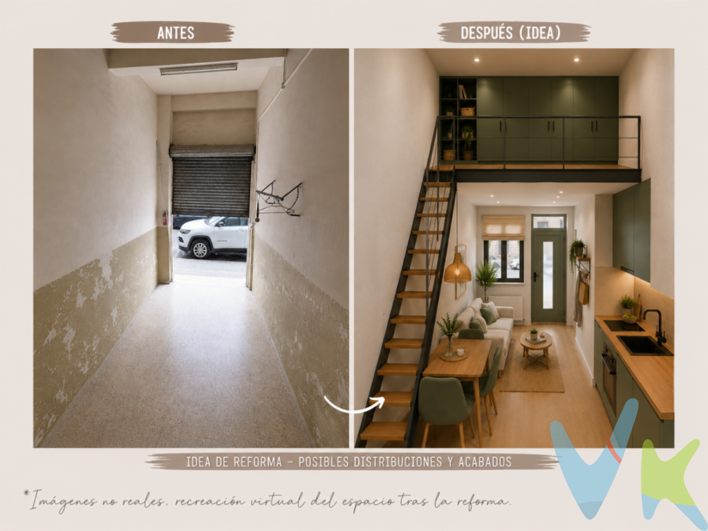 Oportunidad única en el centro de Sagunto. Garaje de aproximadamente 40 m² con vado permanente, distribuido en dos estancias y con aseo independiente. La primera estancia cuenta con 6,70 metros de largo, 2,70 metros de ancho y una altura de 4,25 metros, ideal para aprovechar mediante altillo o entreplanta.La segunda estancia dispone de 6 metros de largo por 3,80 metros de ancho, además de ventana exterior que aporta luz y ventilación natural.Ubicado a escasos metros de la Plaza Glorieta, el Mercado Municipal y rodeado de todos los servicios necesarios, incluyendo supermercados, comercios, centros médicos, colegios, estación de tren y paradas de autobús.Actualmente se utiliza como garaje y trastero, aunque sus características, ubicación y distribución ofrecen interesantes posibilidades de adaptación para distintos usos, como apartamento (previo estudio y tramitación del cambio de uso correspondiente), clínica médica o estética, fisioterapia, despacho profesional, oficina, academia, farmacia, consulta privada o pequeño comercio.Una propiedad versátil con gran potencial tanto para uso propio como para inversión. ¡Consúltenos para más información! 692 44 40 44