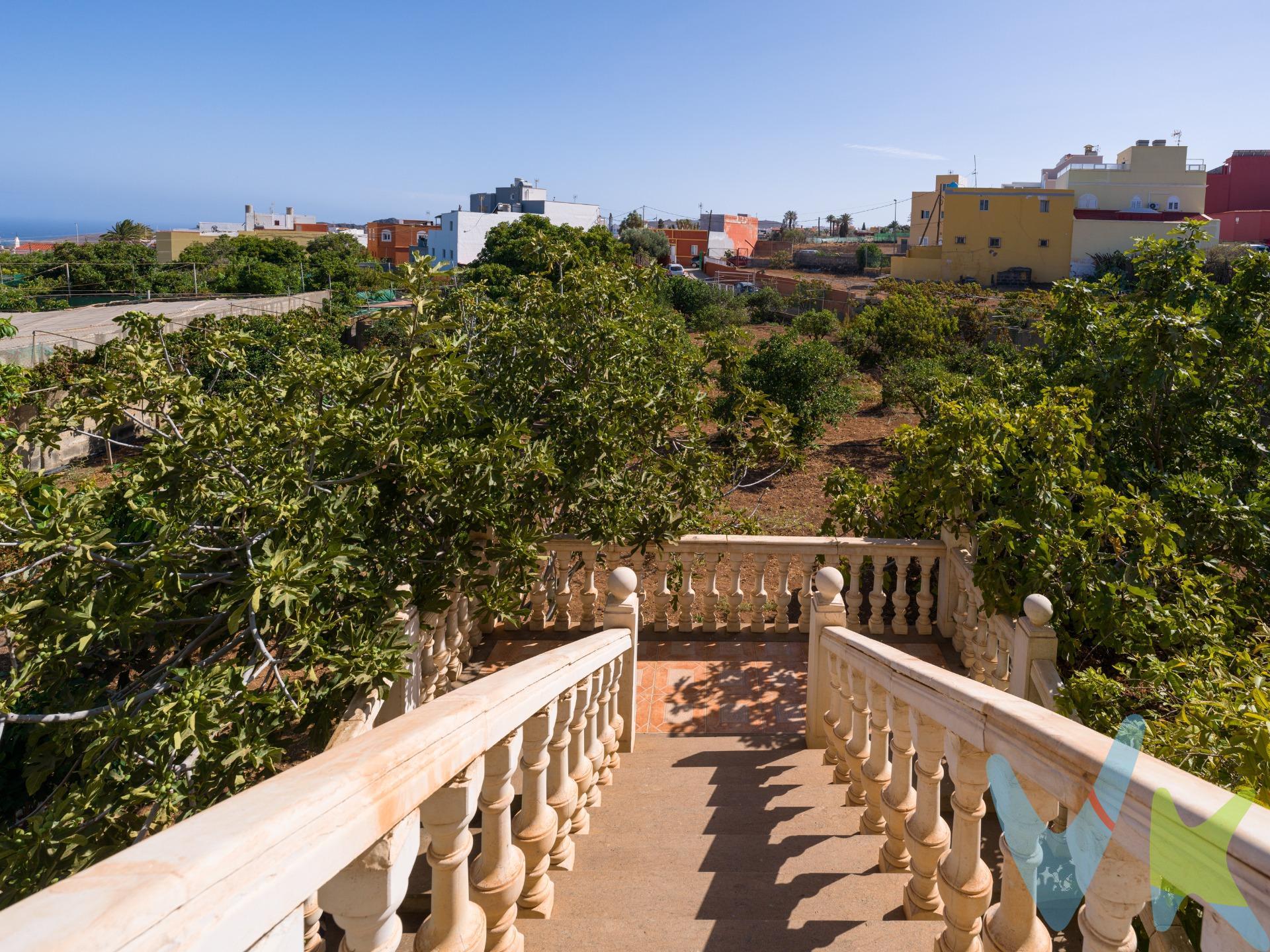 En Las Mejías, una zona donde lo urbano se entrelaza con el encanto del campo, se encuentra esta finca rústica única. Rodeada de naturaleza y al mismo tiempo a tan solo cinco minutos de la autopista y a 10min del aeropuerto, ofrece lo mejor de dos mundos: la serenidad del campo y la comodidad de estar muy bien conectada. Con una superficie de 2.005 m², la finca es un auténtico vergel. Sus árboles frutales —limoneros, naranjeros, higueras, aguacateros, mangos, plataneras, vides y mucho más— se extienden en un paisaje verde que transmite abundancia. Todo el terreno cuenta con riego por goteo, asegurando un cultivo sostenible y lleno de vida. Como se suele decir: en esta finca no se pasa hambre. La casa principal se alza en dos plantas más azotea, con unos generosos 250 m² en la primera planta como vivienda principal. Desde el amplio porche, la vista se abre hacia el mar y hacia el manto verde de los árboles frutales, un escenario perfecto para tardes inolvidables en familia o en buena compañía. La frase “para relajarse” se queda corta aquí: este es un espacio que invita a detener el tiempo. Al entrar por la puerta principal, un hall imponente da la bienvenida. A un lado, el salón sorprende por su amplitud, con el encanto de las casas antiguas donde todo era más grande y luminoso. Al otro lado, una habitación espaciosa ofrece múltiples posibilidades: despacho, dormitorio adicional o sala de juegos. En la parte más tranquila de la casa se encuentran los dormitorios, todos con carpintería de madera noble. El dormitorio principal dispone de baño justo al lado, mientras que dos habitaciones más comparten un segundo baño completo. También junto al porche, igual que el salón, se encuentra la cocina, acompañada de una sala anexa que conecta con la azotea. Este espacio puede ser un pequeño comedor, un rincón íntimo o lo que el nuevo propietario desee. A la planta inferior se accede tanto por una escalera exterior, típica de las grandes casas de campo, como por una escalera de caracol en el interior. En la planta baja, un salón-cocina-comedor acoge la vida diaria, acompañado de un baño con ducha y un dormitorio doble que conecta directamente con un garaje de más de 90 m², utilizado también como sala para reuniones y celebraciones. La finca cuenta con un aljibe de 170 m² y tres metros de altura, varios trasteros adicionales y, además del gran porche y la azotea, otra terraza semicubierta en la primera planta. Esta propiedad no solo es un hogar; es un espacio que permite vivir el auténtico estilo de vida de finca, rodeado de naturaleza, aire limpio y autosuficiencia. A la vez, es una oportunidad llena de potencial para quienes desean reformar, ampliar o crear un proyecto familiar que reúna a varias generaciones bajo un mismo techo. Precio de Venta al Público (PVP) – No incluye gastos. Impuestos y demás gastos legalmente correspondan al comprador. Inmueble sujeto a ITP del 6,5% con carácter general; existen excepciones según normativa aplicable. Base imponible el mayor valor entre: 1) precio de venta: 2) tasación; 3) valor referencia catastral. Gastos Notaria y Registro entre 0,3% - 0,8% aprox. según aranceles. Financiación: gastos de hipoteca, tasación y gastos bancarios a cargo del comprador y según su necesidad y elección.  Honorarios inmobiliaria a cargo del vendedor.  Operación y condiciones de compraventa sujeta a aceptación expresa del vendedor. Para acceder a información y documentación legalmente exigible por el consumidor puede contactarnos. Anuncio sujeto a errores, cambios de precio, omisión y/o retirada del mercado sin aviso previo.