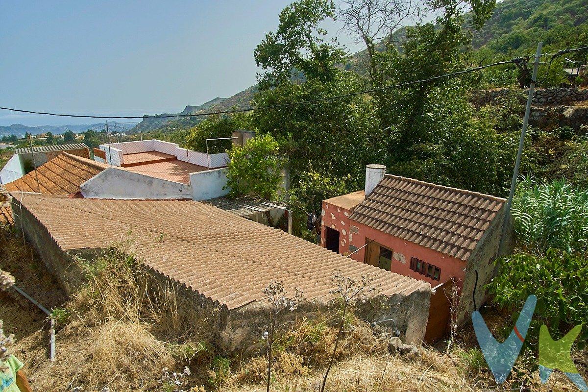 Se vende casa de campo en La Lechucilla de San Mateo, conjuntamente con varias parcelas de terreno rústico repartidas por la zona, que suman más de 14.204 m2 y varias horas de agua de regadío.  .  Se trata de una coqueta construcción en la Lechucilla, compuesta por dos cuerpos, el primero más moderno y con tejado a dos aguas, tiene un baño con plato de ducha, ventana de ventilación y una cocina con mobiliario de mampostería.  El segundo cuerpo más antiguo está compuesto por dos grandes estancias a reformar que podrán convertirse en dormitorios o salón.  Las construcciones ocupan 63m2 construidos de los 165 de que consta la parcela, siendo el resto zona de jardín o terraza, que podrá habilitar a su gusto, quedándole una magnífica vivienda para su uso de fines de semana, vacacional o incluso residencial.  El acceso a la vivienda es por coche por la carretera de la Lechucilla, y un pequeño recorrido de 50m por un camino vecinal a pie o en moto y unos 5m de sendero de tierra.  La casa tiene suministro de agua, no tiene luz dada de alta pero pasa cerca el cableado público, se sitúa en suelo rústico de protección paisajística (S.R.P.P) por lo que no se puede ampliar su superficie y no es hipotecable al no estar registrada, por lo que la venta solo se plantea al contado.  .  Acompañan a la venta de esta vivienda las siguientes 9 parcelas rústicas, según el plano adjunto:.  .  1. 114m2 de suelo de riego llano actualmente sin uso, necesita desbrozo y limpieza, rústico de protección agraria S.R.P.A.  2. La vivienda descrita en este anuncio.  3. 693,92 m2 de suelo llano con frutales S.R.P.A.  4. 135m2 de suelo de labradío llano con frutales S.R.P.A.  5. 350m2 de suelo de secano llano actualmente sin uso, necesita desbrozo y limpieza S.R.P.A.  6. 408,06m2 de suelo de secano llano actualmente sin uso, necesita desbrozo y limpieza S.R.P.A.  7. 570,69 m2 de suelo en barranco con algunos castaños S.R.P.A.  8. 10.008 m2 de suelo de secano rústico de protección paisajística uso genérico RPP-G, compuesto en su mayoría de arrifes y castaños en pendiente.  9. 886m2 de suelo de secano S.R.P.A.  10. 1039m2 de suelo con castañeros, S.R.P.A.  .  El acceso a todos estos terrenos son a pie por linderos y servidumbres de paso, caminos rurales por los que no entra un vehículo.  . Se vende conjuntamente con 3h06m de agua de diferentes regantes.  .  La vivienda se vende de forma inseparable a todas estas parcelas y horas de agua, ni las parcelas, ni el agua se venden por separado. El precio anunciado es para el conjunto de las propiedades descritas y no es negociable.  .  Los gastos de impuestos, registro, notaría y cualquier otro derivados de la venta no están incluidos en el precio PVP. 