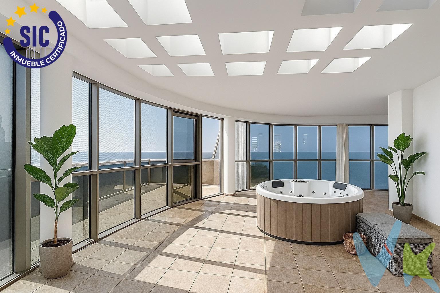 Te presentamos un ático dúplex exclusivo, a estrenar, que ocupa por completo las plantas 17 y 18 del moderno edificio Vistabella en primera línea de la Playa del Arenal. Un auténtico mirador de 360º sobre la bahía de Calpe, donde el mar, el sol y la luz son los protagonistas de cada día. Imagínate despertando con el azul del mar fundiéndose con el cielo. Cinco terrazas (cuatro frontales al mar y una trasera) te ofrecen postales únicas al amanecer y al atardecer. Desde cada rincón de esta vivienda, el paisaje te envuelve y te conecta con la inmensidad del Mediterráneo. Escucha el rumor de las olas desde tu propia cama, siente la brisa marina y déjate llevar por el susurro del viento que atraviesa los ventanales de esta vivienda abierta al mar. Aquí, el silencio solo lo interrumpe el sonido natural del entorno. Disfruta de la sensación de estrenar un hogar diseñado para el bienestar, con estancias amplias, luminosas y cómodas. Sube por la escalera interior y descubre una terraza solárium privada donde tumbarte al sol, practicar yoga al amanecer o compartir una copa al atardecer. Distribución:. ●	3 dormitorios (el principal con baño en suite). ●	2 baños. ●	Salón-comedor con acceso directo a dos terrazas . ●	Cocina independiente . ●	Galería trasera. ●	Espectacular terraza apergolada en la planta superior de uso privativo. ●	2 plazas de garaje incluidas en el precio. ●	2 Trasteros. El complejo cuenta con piscina comunitaria, acceso directo al paseo marítimo y en primera línea de playa. ✅ 224 m² construidos | 182 m² útiles. ✅ Armarios empotrados | Edificio del año 2010. Un hogar único para quienes buscan vivir el Mediterráneo desde las alturas, con privacidad, elegancia y unas vistas que no se olvidan. 📞 Ven a visitarlo sin compromiso y siente lo que es vivir sobre el mar. Nota importante: La vivienda se encuentra completamente vacía, sin mobiliario ni cocina instalada. Las imágenes con mobiliario han sido generadas mediante inteligencia artificial con fines ilustrativos. Por ello, puede haber ligeras discrepancias en las proporciones del mobiliario respecto a los espacios reales. VENTA:. PVP 1.500.000€.  Gastos e impuestos no incluidos en el precio. La compra conlleva impuestos y gastos de formalización para el comprador. A título orientativo se informa que en segundas transmisiones el  ITP  con carácter general en  Valencia  es del  10%, pudiendo existir otros tipos impositivos atendiendo a  las circunstancias  personales del comprador u otras circunstancias previstas legalmente. Base imponible del impuesto el mayor valor entre el precio de compraventa, la tasación o el valor de referencia catastral. En cuanto a los gastos de  notaría y registro, en su caso,  suelen oscilar aprox; entre 1,5% y 2,5% (aranceles variables según precio, n.º de copias y complejidad). El comprador elige notario. Si el comprador precisase de  hipoteca: tasación, condiciones y costes bancarios serán según entidad elegida por el comprador, así como los gastos de gestoría, y cualesquiera otros gastos inherentes a la formalización de la compraventa que legalmente correspondan a la parte compradora, salvo pacto expreso en contrario con el vendedor. El consumidor tiene,  conforme a la normativa vigente, a su disposición información y documentación adicional relativa al inmueble y condiciones de la compraventa, que podrá ser consultada en C/Joaquín Costa 4, bajo 46005 Valencia o urbe2@remax.es. Honorarios de mediación inmobiliaria a cargo del  COMPRADOR: (3% del precio final de venta más IVA (21%), salvo otro pacto.); y  de VENDEDOR (según acuerdo con el mismo). . Se informa al consumidor que la agencia actúa como intermediaria inmobiliaria en la operación, estando cualquier eventual compraventa y sus condiciones sujeta a la aceptación expresa del propietario-vendedor y a la posterior formalización del correspondiente contrato.