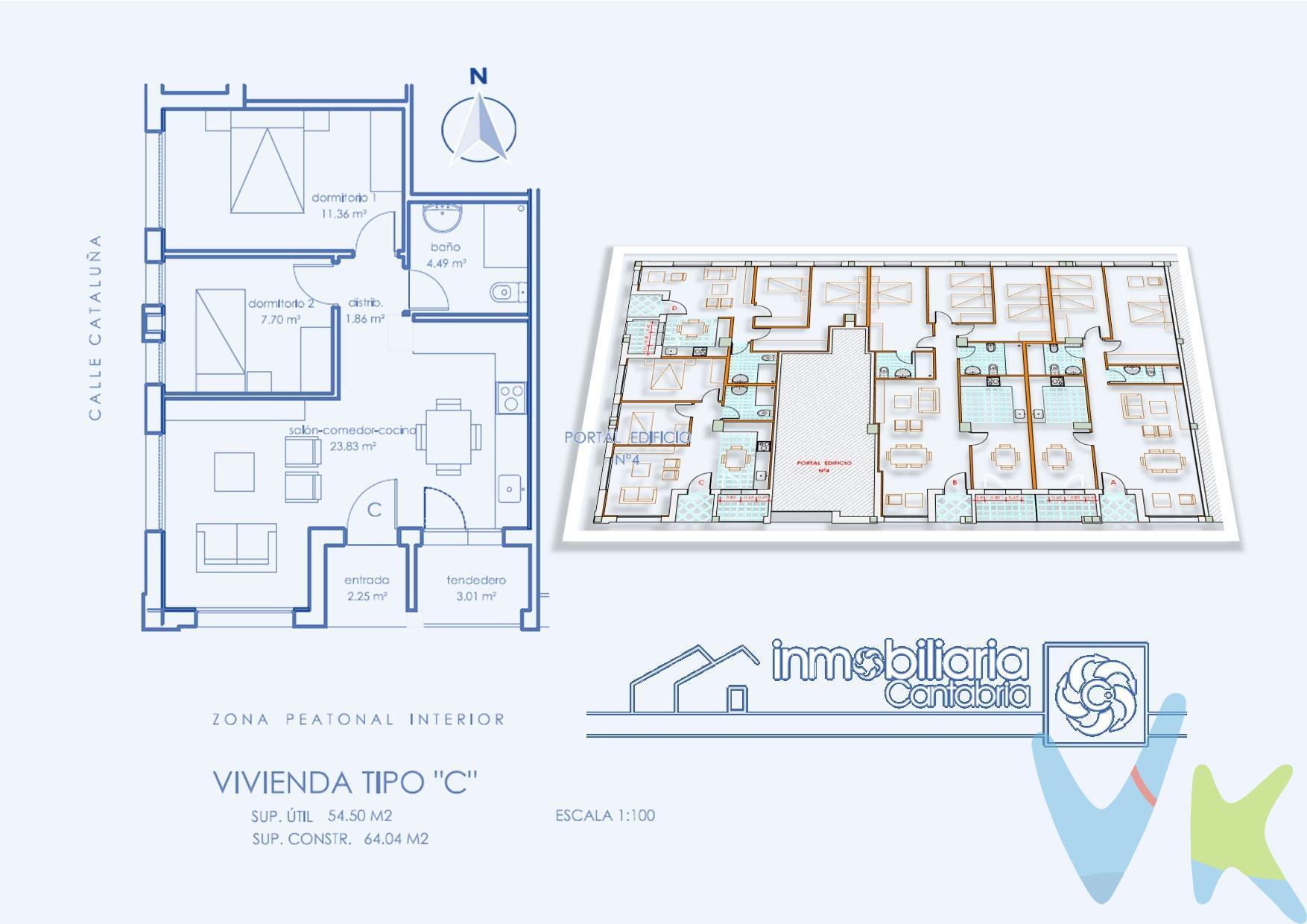 Amplia y luminosa vivienda a estrenar de 2 habitaciones y 1 baño en el centro de Los Corrales de Buelna. Si buscas un hogar acogedor, práctico y a un precio muy competitivo, la Vivienda C te encantará. Con 64.04 m² , dos dormitorios y un baño, es ideal para parejas, solteros o inversores que quieran un activo inmobiliario rentable.     Diseño inteligente: Cada metro está optimizado para ofrecer amplitud visual y sensación de confort, además de una excelente entrada de luz natural.     Calefacción de última generación: Gracias a la aerotermia híbrida, disfrutarás de una temperatura agradable todo el año sin renunciar al ahorro económico.     Listo para usar: Se entrega con la cocina y el baño amueblados, suelos de gres en zonas húmedas y parqué flotante en salón y dormitorios.     Ubicación estratégica: Vivir en el centro de Los Corrales significa tener todo a mano y moverte fácilmente, ahorrando tiempo y desplazamientos. GASTOS DE LA TRANSACCION:. • LA COMPRA DE CADA VIVIENDA ESTÁ GRAVADA POR EL IMPUETO DE ACTOS JURÍDICOS DOCUMENTADOS: TIPO IMPOSITIVO DEL 1,5%. • COSTE DE LA ESCRITURA DE COMPRAVENTA. • COSTE DE LA INSCRIPCIÓN DE LA ESCRITURA DE COMPRAVENTA. PRECIO: 90.000 € + 10% IVA