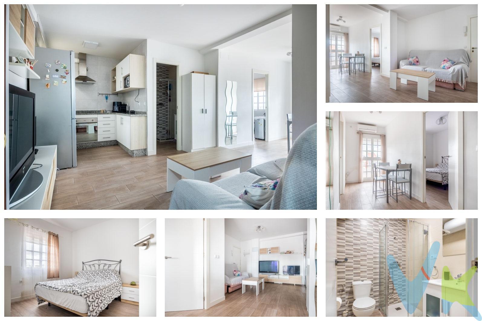Disponible a la venta este piso reformado en el 2021 y actualmente está alquilado en 550€/mes y el contrato vence en julio del 2029). El piso se vende totalmente amueblado y equipado. Es muy luminoso, con orientación sur y tiene 55 m2 construidos distribuidos en:. * Salón comedor con split frío - calor y con puerta balconera con salida a terraza con vistas despejadas. * Cocina americana amueblada y equipada con placa vitrocerámica, campana extractora y frigorífico. Tiene ventana con vistas a patio de luces. * Dormitorio principal doble con aplit frio-calor y ventana con vistas a la calle. * Segundo dormitorio simple con ventana con vistas a la calle. El piso dispone de trastero en planta cubierta y de zona comunitaria techada habilitada como lavadero donde este piso dispone de lavadora instalada y de mobiliario de almacenaje. El bloque cuenta con tan sólo dos viviendas por planta y en total son 4 vecinos, de comunidad se paga 20€ al mes agua y luz aparte y de IBI 90€ al año. El piso se encuentra muy cerca de todo tipo de comercios a pocos metros andando, próximo al mercado de abastos, parada de tren, plaza con juegos de recreo infantil, centro sanitarios, etc . Y dispone de una inmejorable comunicación con el centro de Sevilla tanto en bici (carril bici), en coche, en bus (líneas 3, 37 y LS), como en tren (cercanías) que conecta con la línea de metro 1 en San Bernardo. El piso está muy cerca de las dos paradas de metro que hay proyectadas de la futura línea 3 de metro que conectará con los 3 hospitales de Sevilla. Además también queda muy cerca del hospital Viamed y del hospital  Valme, de la incorporación tanto a la S-30 como a la S-40, del polígono industrial La Isla,  del centro comercial LAGOH, de la universidad de Sevilla, etc lo que hace muy atractiva la zona para el alquiler. . Informamos a nuestros clientes que el precio de venta no incluye lo siguiente: impuestos (el Impuesto de Transmisiones Patrimoniales, I.V.A. o A.J.D., en su caso), otros gastos de la compraventa (gastos de registro de la propiedad, notaría, gestoría). Documento D.I.A. a disposición del consumidor según Decreto 218/2005 Junta de Andalucía Y Ley 12/2023, de 24 de mayo, por el Derecho a la Vivienda. Honorarios de gestión al comprador no incluido en el P.V.P.