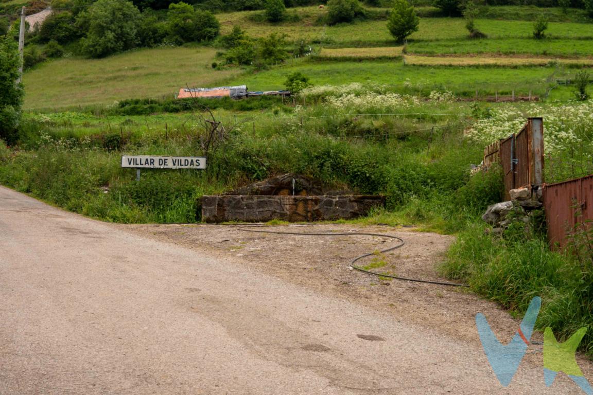 Parcela edificable en Somiedo, Asturias.Ofrecemos a la venta esta parcela edificable de más de 1.400m2, con edificabilidad de 500m2. Disponemos de Certificado de condiciones de edificabilidad. Atrévete a vivir en este lugar.Si compras esta parcela para edificar vivienda en Villar de Vildas, te permitirá caer en la cuenta de que estás en un Pueblo en medio del paraíso.Cuando llegas a Villar de Vildas te sientes en una aldea asturiana de las de verdad, donde no faltan ni los hurros (denominación que les dan aquí a los hórreos), ni el ganado, ni el típico chigre de aldea donde se come de maravilla.Villar sabe y huele a aldea somedana, y pone con firmeza a Somiedo en el mapa de la Asturias más rural y más puro, siendo además la puerta a una de las brañas más famosas: la de La Pornacal  la más grande de las que se conservan en Somiedo -, y que dista poco más de cinco kilómetros del pueblo. Así que una caminata hasta La Pornacal te resultará maravillosa.Esta parcela está situada justo al inicio de la Ruta de las Brañas, donde la integración del factor humano en la naturaleza llega a su máxima expresión en la Pornacal, aquí, elementos naturales como la roca, la madera y las escobas se usan para realizar las cabañas de teito. Integradas en el paisaje, sirven de establos para el ganado o de vivienda para los vaqueiros de alzada (pastores transhumantes que en verano se desplazaban a estas brañas altas con su ganado).Desde Villar de Vildas, el bosque que rodea los pastos va menguando a medida que ganamos altura, tras pasar La Pornacal es cada vez más escaso quedando circunscrito a un testimonial bosque de ribera, hasta llegar a la gran cascada que se abre al otro lado del valle, para dominar los pastos en la zona de Braña Vieja, también llamada Braña de Los Cuartos.La vista al valle, desde la zona alta del pueblo, es sublime, con cada elemento del paisaje colocado en su lugar.Contacta con nosotros si estás interesado y te informamos de cada detalle. 