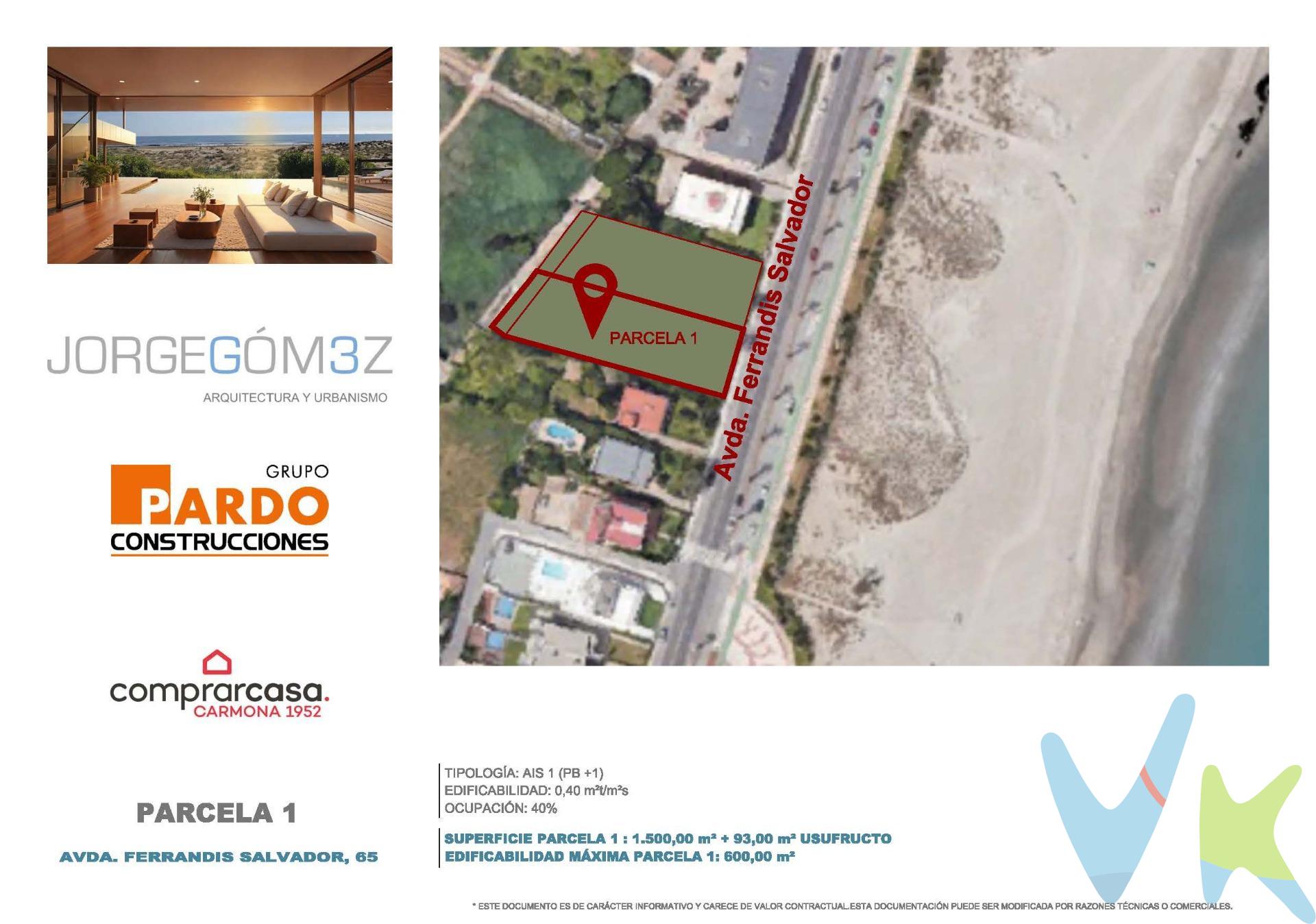 Parcela urbana en venta en primera línea de mar, en término de Castellón, playa del Serradal. Opción de varias tipologías, con diferentes metros y precios, así como la opción de comprar la parcela o de elaborar un proyecto llave en mano. El precio publicado es de la parcela 1 completa. Los gastos y gestiones de segregar el solar están incluidos en el precio y se puede pedir licencia de obras de forma inmediata ya que son parcelas urbanas sin necesidad de ningún trámite previo. Por mandato expreso del propietario comercializamos este inmueble mediante contrato de multi-exclusiva, por el cual numerosas agencias colaboradoras, nacionales e internacionales, ofrecen esta vivienda a sus potenciales compradores, todo ello garantizando un servicio de calidad, un trato fácil, sencillo y sin interferencias de terceros, ya que la gestión es a través de nuestra agencia. *Impuestos, gastos de compraventa tales como honorarios agencia y financiación no incluidos. . 