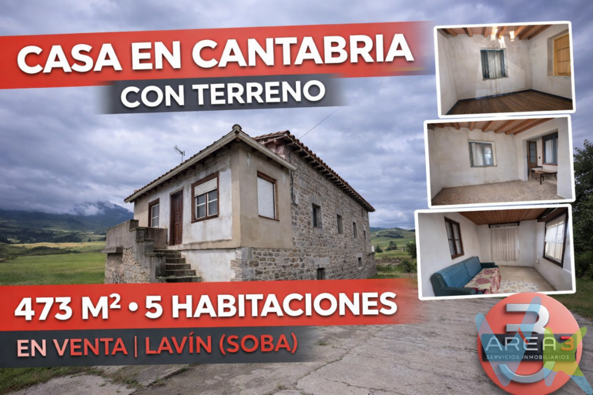 En Lavín se encuentra esta propiedad única que combina historia, espacio y un sinfín de posibilidades. Con 473 m² construidos y una parcela de generosas dimensiones, esta casa es ideal para familias numerosas o quienes buscan un hogar amplio y versátil.Construida en 1961, mantiene el encanto de la época con detalles arquitectónicos clásicos y cinco habitaciones llenas de luz natural. Sus espacios amplios permiten diseñar ambientes a medida, ya sea con un estilo clásico o actual.La parcela ofrece libertad para crear un jardín, zona de ocio o instalar una piscina, todo dentro de un cerramiento que garantiza privacidad y tranquilidad.Su ubicación estratégica permite disfrutar de la calma de Lavín sin renunciar a servicios y buenas conexiones. Un hogar con historia, listo para transformarse en la residencia que siempre has imaginado.Honorarios a cargo del comprador: 1% no incluido en el precioImpuestos, gastos notariales y registrales NO INCLUIDOS 942 65 03 72 | 📱 691 690 356 ✉️ info@area3colindres.com 🌐 www.area3colindres.com 