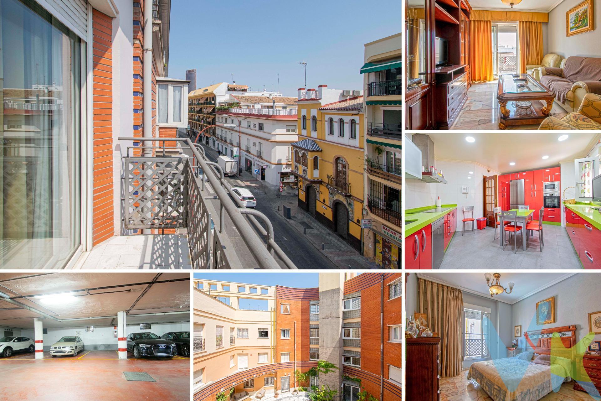 Amplia vivienda, exterior y muy luminosa, situada en recinto cerrado con bonito patio central!!!. Con excelente situación, en pleno Barrio de Triana y con todo tipo de servicios a su alcance, comercios, colegios, farmacias, restaurantes... Edificio señorial con rampa de acceso, muy bien cuidado. El inmueble dispone de 179.50m2 con excelente distribución. Un amplio recibidor nos abre paso. El salón es independiente, amplio, cómodo y acogedor, con acceso a gran terraza, muy luminoso. Junto a él  una cómoda sala de estar. La cocina es independiente, de elegante diseño y vivos colores, amplia y luminosa, se encuentra amueblada, con zona comedor y práctico lavadero. El piso cuenta con cuatro amplios dormitorios, uno de ellos sin ventanas, perfecto como vestidor, el principal muy amplio, con gran armario empotrado y baño integrado, con lavabo de doble seno y zona de baño separada. Un segundo baño da servicio a los otros dormitorios y además cuenta con un práctico aseo. Las ventanas son de climalit de aluminio lacado en blanco con persianas automáticas, las puertas de madera, la de entrada de seguridad y el suelo de mármol y gres. Se encuentra climatizado con aire centralizado frio/calo y cuenta con plaza de garaje y trastero. Bloque con ascensor y azotea visitable. No deje pasar esta magnífica oportunidad, solicite visita hoy mismo!!!. Informamos a nuestros clientes compradores que el precio de venta no incluye lo siguiente: Honorarios de la agencia inmobiliaria, Impuestos (I.T.P., I.V.A. o A.J.D., en su caso) ni otros gastos de la compraventa (gastos de Registro de la Propiedad, Notaría, Gestoría ni de posible Financiación). Documento F.I.S. a disposición del consumidor según Decreto 218/2005 Junta de Andalucía. . 