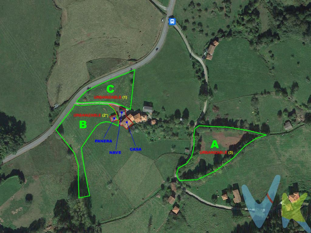 Se vende CONJUNTAMENTE casa de pueblo para restaurar con lote de fincas urbanizables, situadas en Arborio, un pequeño caserío en la zona centro-occidental de Asturias, perteneciente a la parroquia de Arango (concejo de Pravia) desde donde disfrutar del tranquilo entorno rural asturiano y las vistas al valle de Arango. Arborio se encuentra a pie de la carretera regional AS-369 y dista a 5,7 km de la capital del concejo, a 17 km de la Playa de Los Quebrantos, y a 19 km de la Playa de Aguilar, con también próximas conexiones a las autovías A8 y A63 desde las que poder desplazarse a cualquier parte de Asturias.La casa es para RESTAURAR, consta de planta baja a cuadra y planta primera a vivienda con una superficie aproximada según título de 100 m² distribuida en diversas dependencias. La planta baja se distribuye en: recibidor que accede a vivienda, cuadra (con acceso desde distribuidor y también por entrada independiente desde el exterior), y 2 trasteros; la cuadra también da acceso a la parte trasera de la casa donde está la caseta de aperos. La planta de vivienda se distribuye en: 3 dormitorios (2 dobles, 1 sencillo), 1 baño, amplia cocina y sala de estar (ambas distribuyen); hay una tercera planta de bajocubierta utilizado antiguamente como desván al que se accedía desde la cocina y que actualmente se anuló). La casa dispone de suministro de electricidad y el de agua está pendiente de conectar habiendo 2 opciones: 1) de la línea general y 2) del pozo situado en la finca señalada como A . Contigua a la casa hay una panera de aprox. 40 m² armada sobre ocho pilares de madera y una nave-almacén de aprox. 45 m², ubicadas sobre una parcela de unos 400 m² que pertenecen a la casa.El lote de fincas que se venden conjuntamente con la casa, ocupan una superficie total aproximada de 10.000 m², de los cuales las fincas señaladas como A, B y C, con superficies respectivas de aprox. 4.000 m², 3.500 m² y 2.500 m² son urbanizables y segregables en 3, 1 y 2* parcelas respectivamente, haciendo un total de 5-6* parcelas. *NO DUDE EN CONTACTARNOS PARA AMPLIAR INFORMACIÓN. SE VENDEN LAS FINCAS DESCRITAS CONJUNTAMENTE.