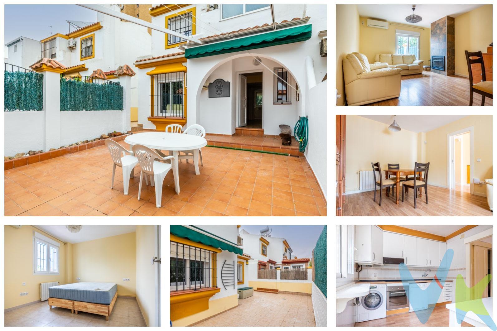 . . Casa pareada en venta en Santa Eufemia, Tomares. Se vende magnífica casa pareada de dos plantas en la tranquila urbanización  Paraíso de Santa Eufemia, Tomares. La vivienda cuenta con un amplio patio delantero con acceso para vehículos, así como un patio trasero ideal para disfrutar del aire libre. Ambos patios están equipados con toldos en perfecto estado que proporcionan sombra y comodidad. En la planta baja, encontramos una cocina completamente amueblada y equipada con electrodomésticos, un luminoso salón comedor con chimenea de cassette, un dormitorio, un baño con ducha, y una zona de almacenaje aprovechada bajo la escalera. La planta alta dispone de tres dormitorios adicionales y un baño completo. El dormitorio principal cuenta con una terraza cerrada, perfecta para disfrutar de un espacio privado. La casa está equipada con aire acondicionado por splits en el salón y en todas las habitaciones, además de calefacción por caldera de gas natural y radiadores en todas las estancias, asegurando confort durante todo el año. La urbanización, tranquila y de ambiente familiar, dispone de piscina comunitaria. Ubicada a pocos metros del pueblo, está muy cerca de comercios, colegios y todos los servicios necesarios para el día a día. Además, cuenta con paradas de autobús y lanzadera al metro a escasos metros de la vivienda. aria. ¡No pierdas la oportunidad de visitar esta fantástica vivienda!. Por mandato expreso del propietario, comercializamos este inmueble en exclusiva, lo que le garantiza el acceso a toda la información, a un servicio de calidad, un trato fácil, sencillo y sin interferencias de terceros. Por este motivo, se ruega no molestar al propietario, a los ocupantes de la propiedad o a los vecinos. Muchas gracias por su comprensión. P. V. P. : Informamos a nuestros clientes que el precio de venta no incluye lo siguiente: Honorarios de la agencia inmobiliaria, impuestos (el Impuesto de Transmisiones Patrimoniales, I. V. A. o A. J. D. , en su caso), otros gastos de la compraventa (gastos de registro de la Propiedad, Notaría, gestoría ni de posible financiación). Documento F. I. A. a disposición del consumidor según Decreto 218/2005 Junta de Andalucía